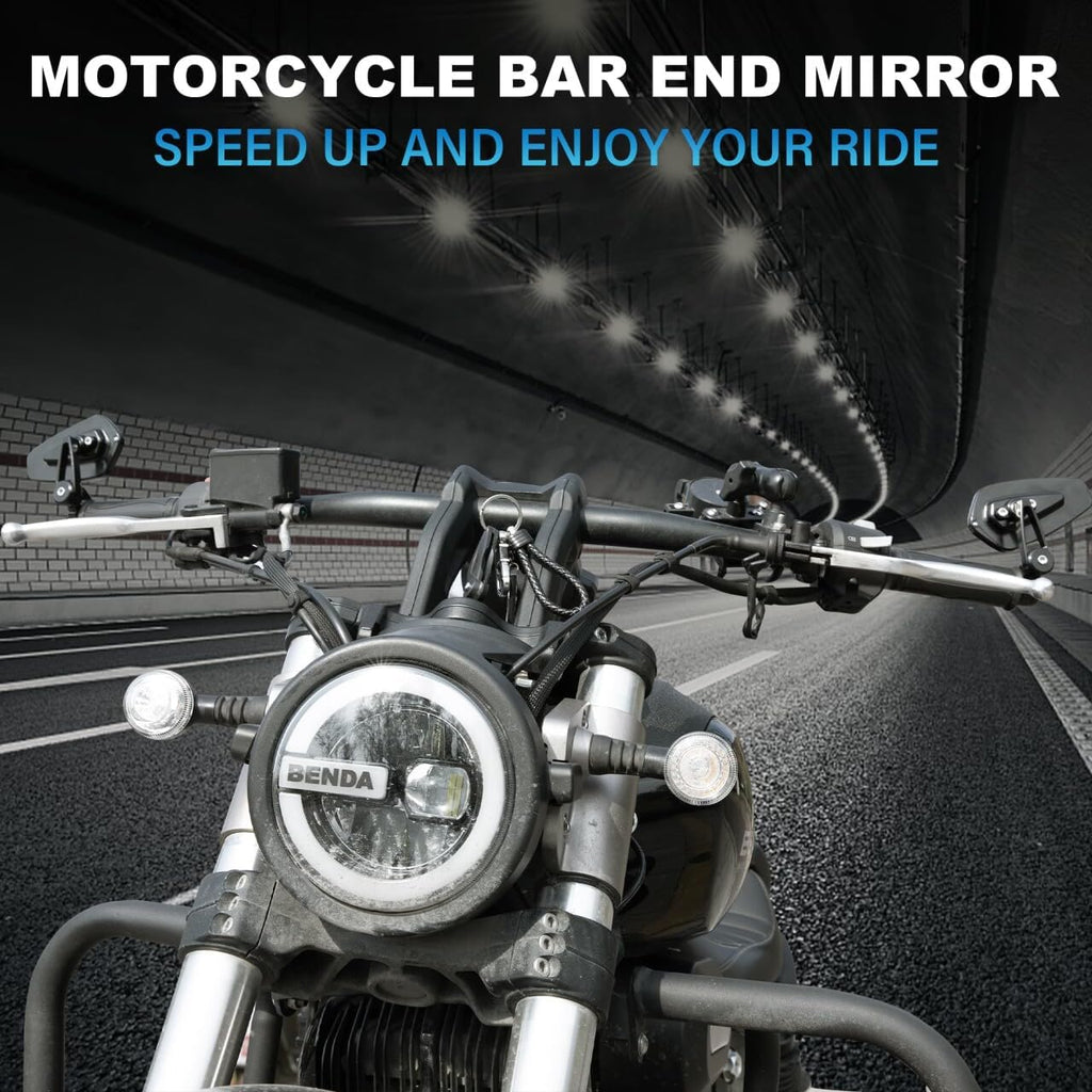 Motorcycle Mirrors for Handlebars - Standard 7/8" (22MM) Bar End Mirrors with CNC Cutting - Universal Compatibility for Most Street Bikes, Scooters, Cruisers