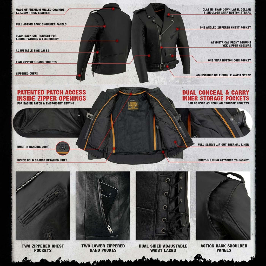 Jaqueta de Couro Masculina Legítimo Estilo Clássico Brando – Jaqueta Motociclista Premium Preta com Ajuste Lateral