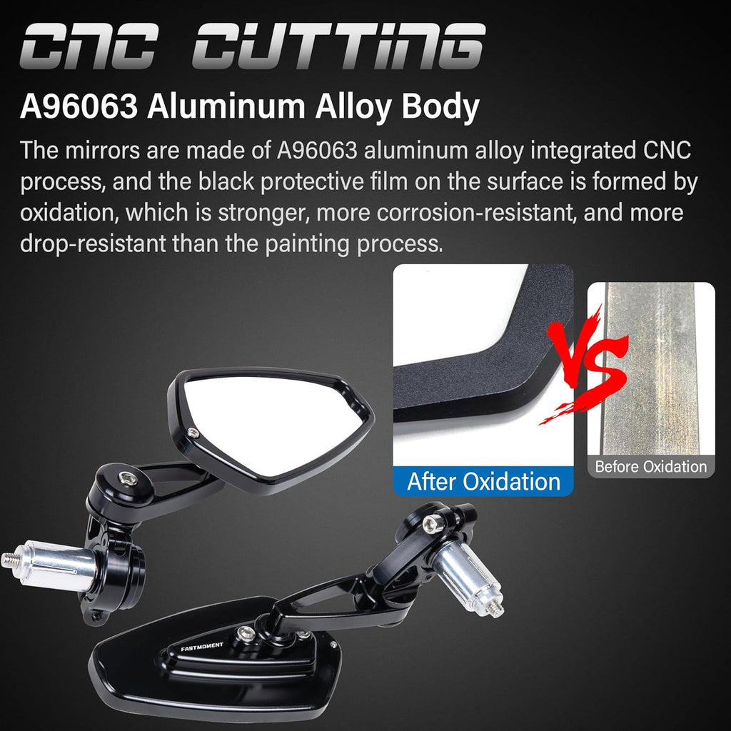 Motorcycle Mirrors for Handlebars - Standard 7/8" (22MM) Bar End Mirrors with CNC Cutting - Universal Compatibility for Most Street Bikes, Scooters, Cruisers