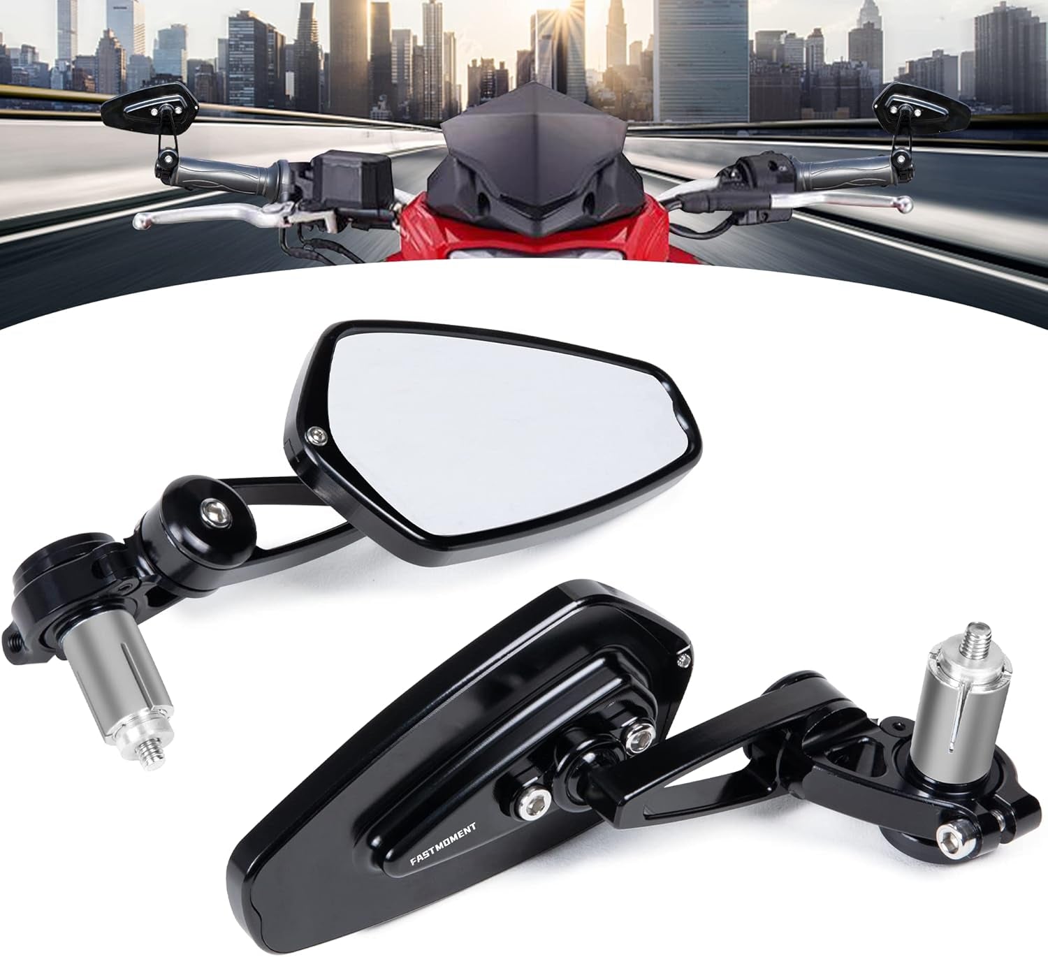 Motorcycle Mirrors for Handlebars - Standard 7/8" (22MM) Bar End Mirrors with CNC Cutting - Universal Compatibility for Most Street Bikes, Scooters, Cruisers