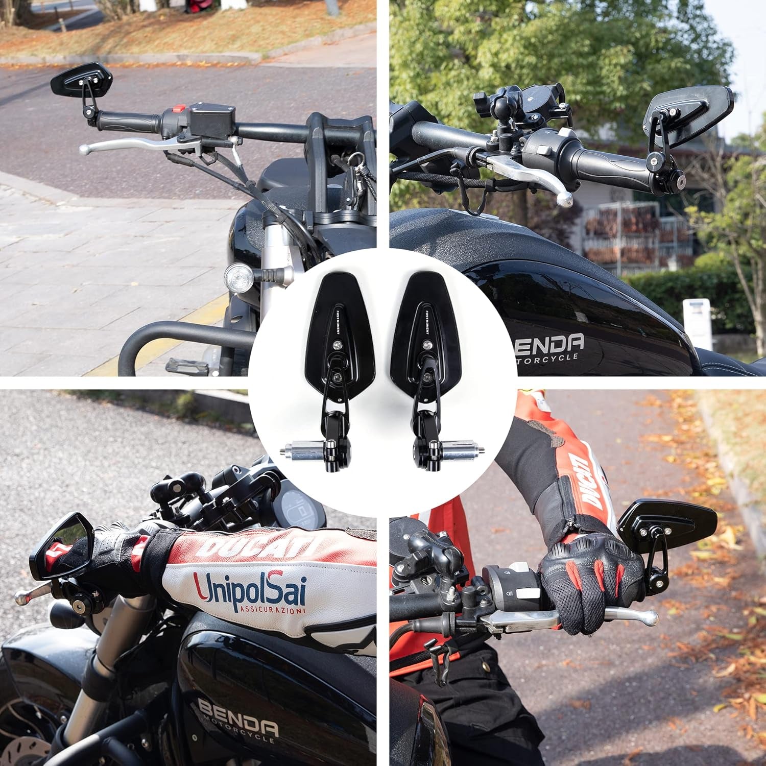 Motorcycle Mirrors for Handlebars - Standard 7/8" (22MM) Bar End Mirrors with CNC Cutting - Universal Compatibility for Most Street Bikes, Scooters, Cruisers