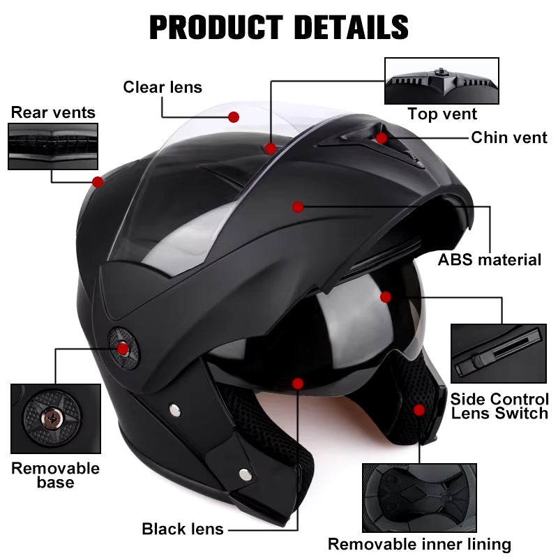 Capacete Modular Escamoteável com Viseira Dupla e Certificação de Segurança DOT – Unissex