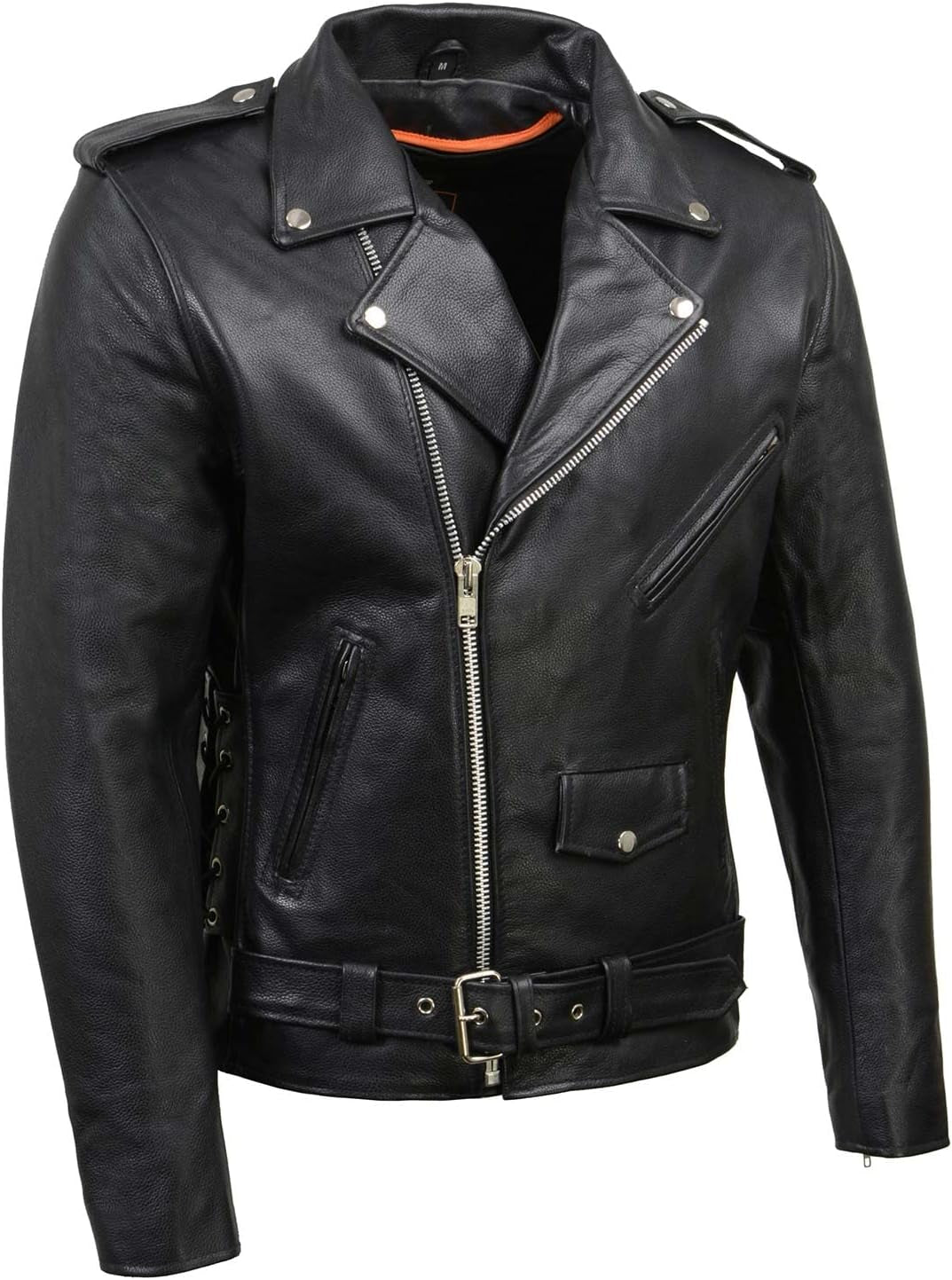 Jaqueta de Couro Masculina Legítimo Estilo Clássico Brando – Jaqueta Motociclista Premium Preta com Ajuste Lateral